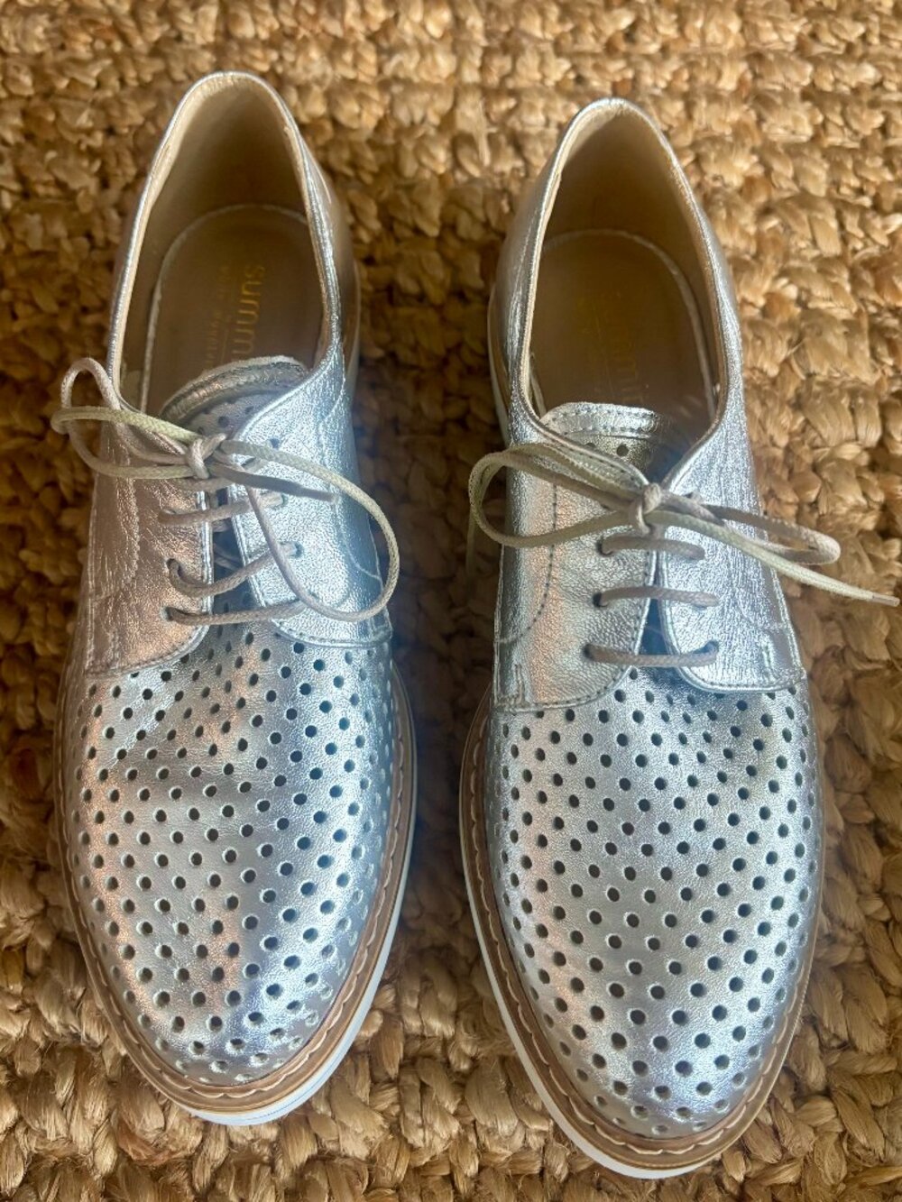 Summit by White Mountain Silver Perforated Leather Platform Oxfords